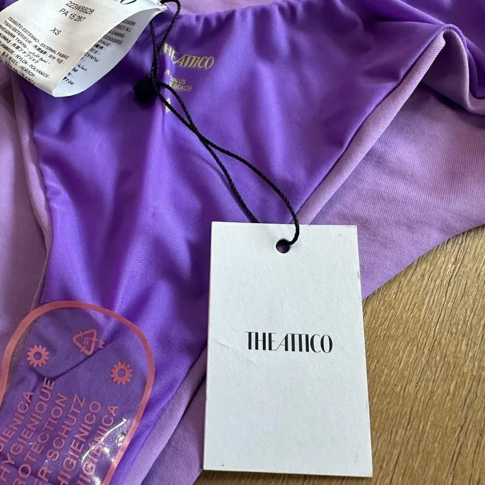 The Attico One Piece Swimsuit Backless Cheeky Bottom Halter Top Lavender XS‎